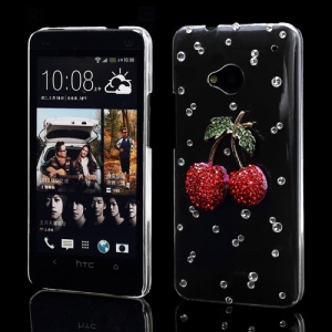Bling Bling Compelling Cherry Rhinestone Case Shell for HTC One M7 801e