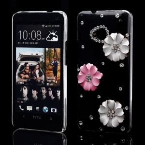 Glittering Flower Crystal Rhinestone Case Cover for HTC One M7 801e