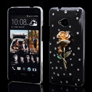 Dazzling Gold Rose Crystal Rhinestone Case Cover for HTC One M7 801e
