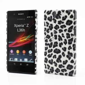 Leopard Leather Skin Hard Case Cover for Sony Xperia Z C6603 C6602 L36h HSPA+ LTE - Grey / White
