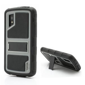 Anti-slip Plastic & TPU Hybrid Armor Case with Built-in Stand for LG Google Nexus 4 E960 Mako - Black / Grey