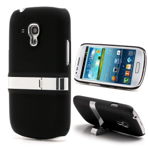 Rubberized Hard Case w/ Bult-in Stand for Samsung Galaxy S3 / III Mini i8190 - Black
