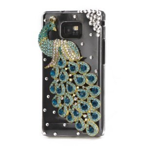 Luxury Peacock Rhinestone Crystal Case for Samsung I9100 Galaxy S2 / II - Blue