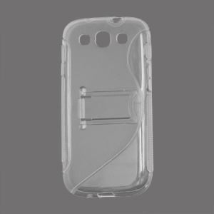 S Curve TPU & Plastic Stand Case for Samsung Galaxy S 3 / III I9300 I747 L710 T999 I535 R530 - Transparent