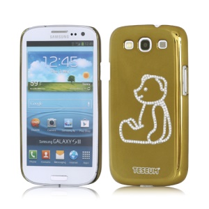 Sitting Teddy Bear Lime Diamond Cover for Samsung Galaxy S 3 / III I9300 I747 L710 T999 I535 R530 - Gold