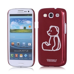 Sitting Teddy Bear Lime Diamond Cover for Samsung Galaxy S 3 / III I9300 I747 L710 T999 I535 R530 - Wine Red