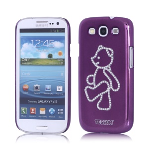 Happy Teddy Bear Lime Diamante Case for Samsung Galaxy S 3 / III I9300 I747 L710 T999 I535 R530 - Purple Violet