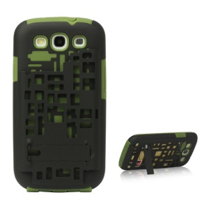 Silicone & Plastic Case with Card Holder for Samsung Galaxy S 3 / III I9300 - Green / Black