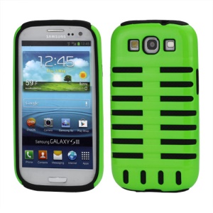 Microphone Dual Layer Silicone & PC Case Cover for Samsung Galaxy S3 III i9300 - Black / Green