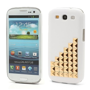 Handmade Gold Pyramid Studs Punk Style Hard Cover Case Samsung Galaxy S 3 / III I9300 - White