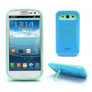 i-Glow Noctilucent PC & Silicone Case w/ Stand for Samsung Galaxy S 3 / III I9300 - Green / Dark Blue