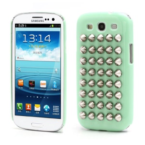 Silver Pyramid Studded Studs Rivet Hard Plastic Cover for Samsung Galaxy S3 / III I9300 - Green