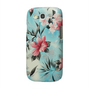 Fresh Flowers Leather Hard Case for Samsung Galaxy S 3 / III I9300 I747 L710 T999 I535 R530 - Blue