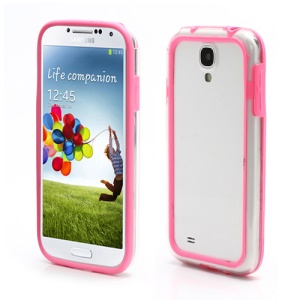 TPU & Plastic Hybrid Bumper Frame Case for Samsung Galaxy S4 S IV i9500 i9505 - Transparent / Pink