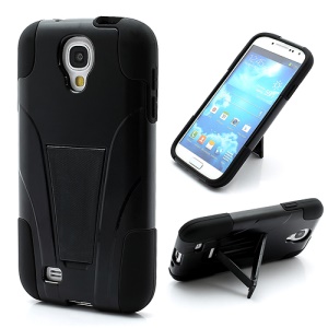 Plastic & Silicone Hybrid Kickstand Case for Samsung Galaxy S4 i9500 i9502 i9505 - Black