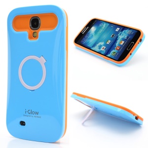i-Glow Elegant Silicone PC Stand Hybrid Hard Case for Samsung Galaxy S IV S4 i9500 i9502 i9505 - Orange / Dark Blue