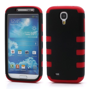 Rubberized Dual Layer Plastic & Silicone Hybrid Case for Samsung Galaxy S4 i9500 i9502 i9505 - Black / Red