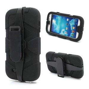 Military Duty Belt Clip Silicone & PC Hybrid Case for Samsung Galaxy S4 IV i9500 i9502 i9505 - Black