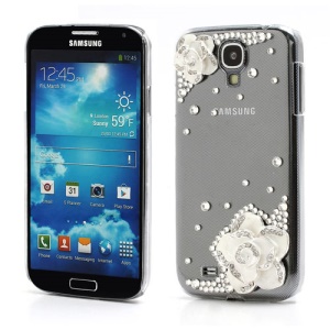 3D Camellia Bling Bling Rhinestone Hard Case Cover for Samsung Galaxy S4 IV i9500 i9502 i9505 - Transparent