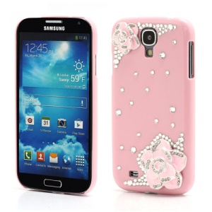 3D Camellia Bling Bling Rhinestone Hard Case Cover for Samsung Galaxy S4 IV i9500 i9502 i9505 - Pink