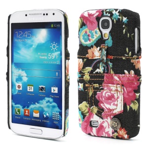 3D Fashion Flowers Jeans Cloth Coated Hard Case for Samsung Galaxy S4 I9500 SGH-M919 - Black