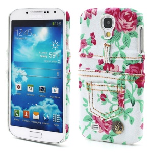 Modern Flowers Jeans Cloth Coated Hard Cover for Samsung Galaxy S4 I9500 I9502 I9505 - White