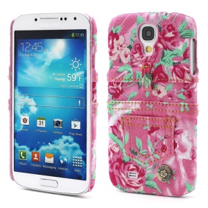 Modern Flowers Jeans Cloth Coated Plastic Case for Samsung Galaxy S4 I9500 SCH-I545 - Pink