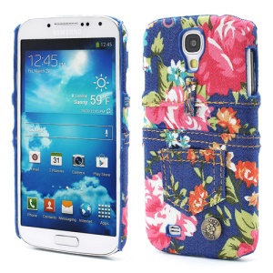 Flowers Pattern 3D Jeans Fabric Skin Hard Case for Samsung Galaxy S4 I9500 SCH-I545 - Blue