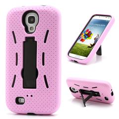 Hybrid Silicone &amp; Plastic Defender Case Cover w/ Kickstand for Samsung Galaxy S IV 4 i9500 i9505 - Black / Pink