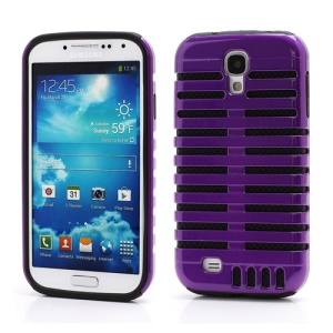 Retro Microphone Fusion Silicone & Plastic Hybrid Case Cover for Samsung Galaxy Galaxy S IV S4 i9500 i9505 - Black / Purple