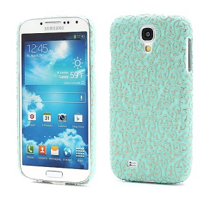 Embossed Palace Floral Leather Skin Anti-slip Hard Case for Samsung Galaxy S IV S 4 i9500 i9505 - Green