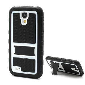 Anti-slip Plastic & TPU Hybrid Armor Case w/ Stand for Samsung Galaxy S4 IV i9500 i9505 - Black / White