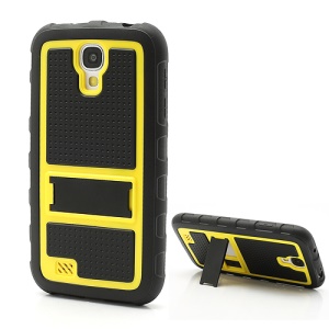 Anti-slip Plastic & TPU Hybrid Armor Case w/ Stand for Samsung Galaxy S4 IV i9500 i9505 - Black / Yellow
