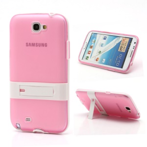 Detachable Frosted TPU & Plastic Hybrid Case Cover for Samsung Galaxy Note 2 / II N7100 - White / Pink