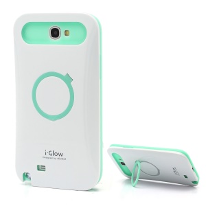 i-Glow Two-tone Noctilucent Silicone PC Case w/ Stand for Samsung Galaxy Note 2 / II N7100 - Green / White