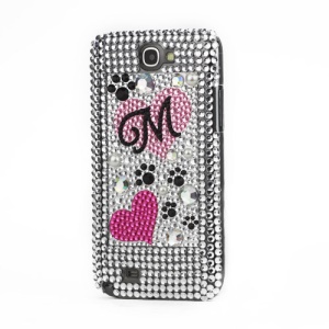 Love Pattern Diamante Crystal Cover for Samsung Galaxy Note 2 / II N7100