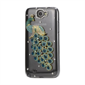 Graceful Peacock Diamond Crystal Case Cover for Samsung Galaxy Note 2 / II N7100 - Blue