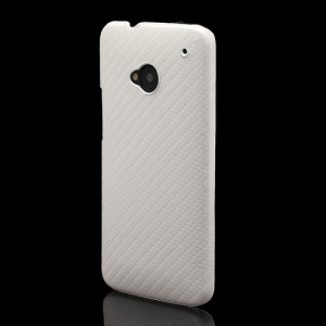 Carbon Fiber Leather Skin Hard Shell for HTC One M7 801e - White