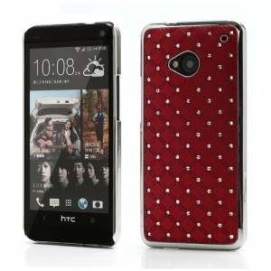 Electroplating Bling Starry Sky Rhinestone Hard Case Shell for HTC One M7 801e - Red