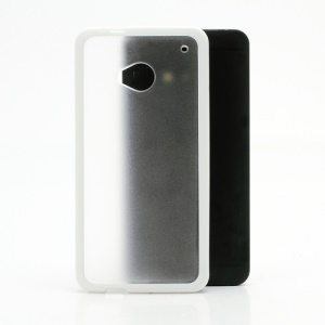 Matte Plastic Back Case Cover w/ TPU Frame for HTC One M7 801e - Transparent / White