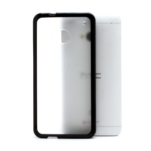Matte Plastic Back Case w/ TPU Frame for HTC One M7 801e - Transparent / Black