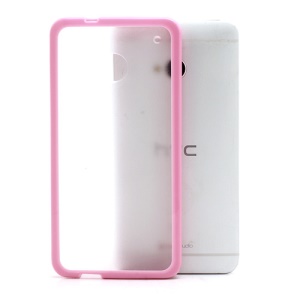Matte Plastic Back Case w/ TPU Frame for HTC One M7 801e - Transparent / Pink