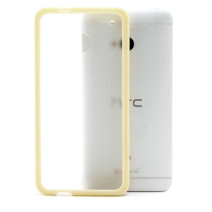Matte Plastic Back Case w/ TPU Frame for HTC One M7 801e - Transparent / Yellow
