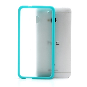 Matte Plastic Back Case w/ TPU Frame for HTC One M7 801e - Transparent / Cyan