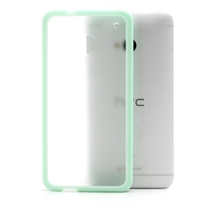 Matte Plastic Back Case w/ TPU Frame for HTC One M7 801e - Transparent / Light Green