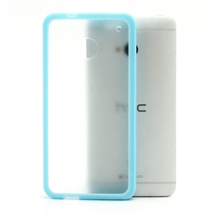 Matte Plastic Back Case w/ TPU Frame for HTC One M7 801e - Transparent / Baby Blue