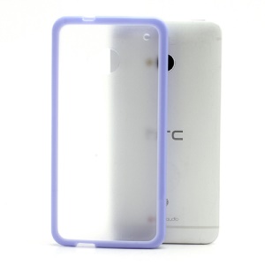 Matte Plastic Back Case w/ TPU Frame for HTC One M7 801e - Transparent / Purple