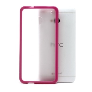 Matte Plastic Back Case w/ TPU Frame for HTC One M7 801e - Transparent / Rose