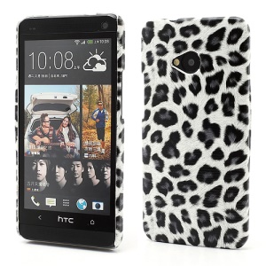 Leopard Skin Hard Protective Case Shell for HTC One M7 801e - White / Grey