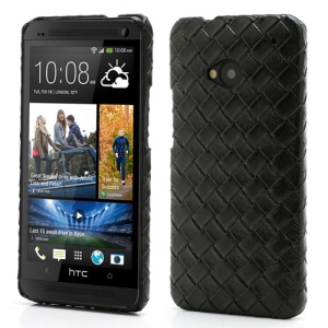 Woven Pattern Leather Skin Hard Plastic Case Accessories for HTC One M7 801e - Black